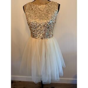 Red Clover Gold Sequin Low Back Dress Size Large